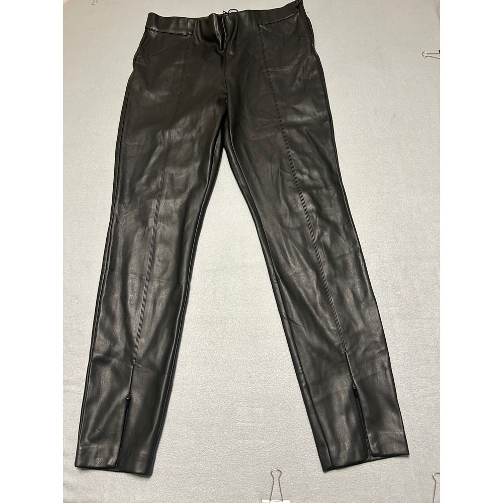 Zara Black Faux Leather Leggings‎ High Waisted Ankle Zip Skinny Pants Womens L